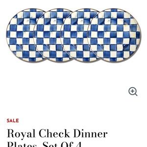 Elegant Blue and White Checkered Dinner Plates - Set of 4